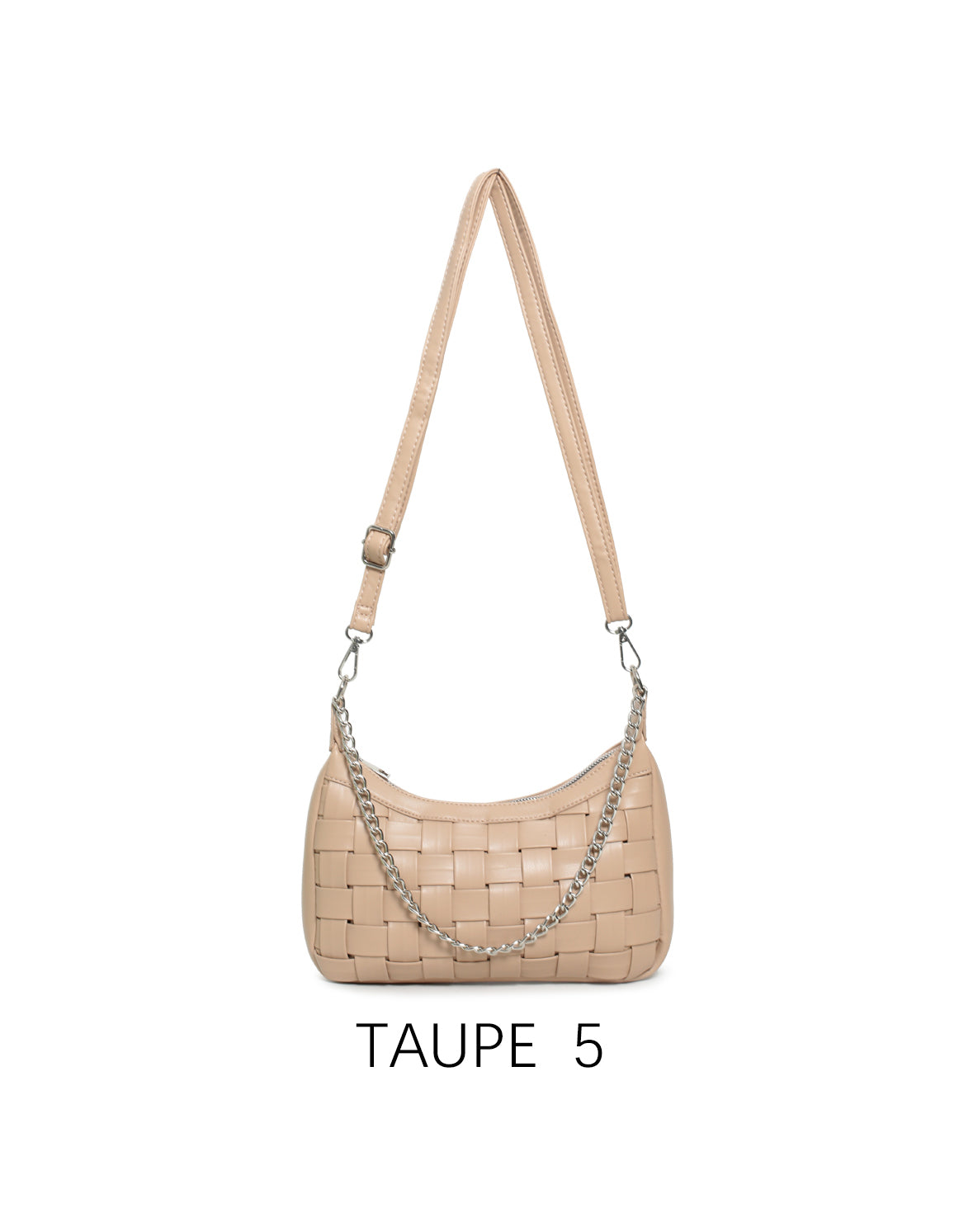 Borsa a spalla intrecciata con catena, tracolla regolabile Taupe