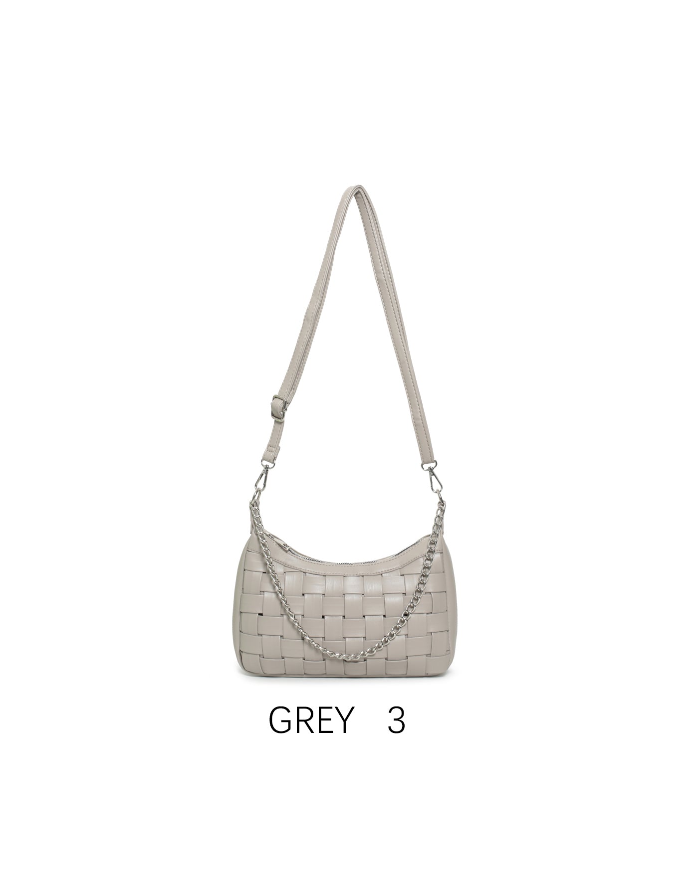 Borsa a spalla intrecciata con catena, tracolla regolabile Grigio