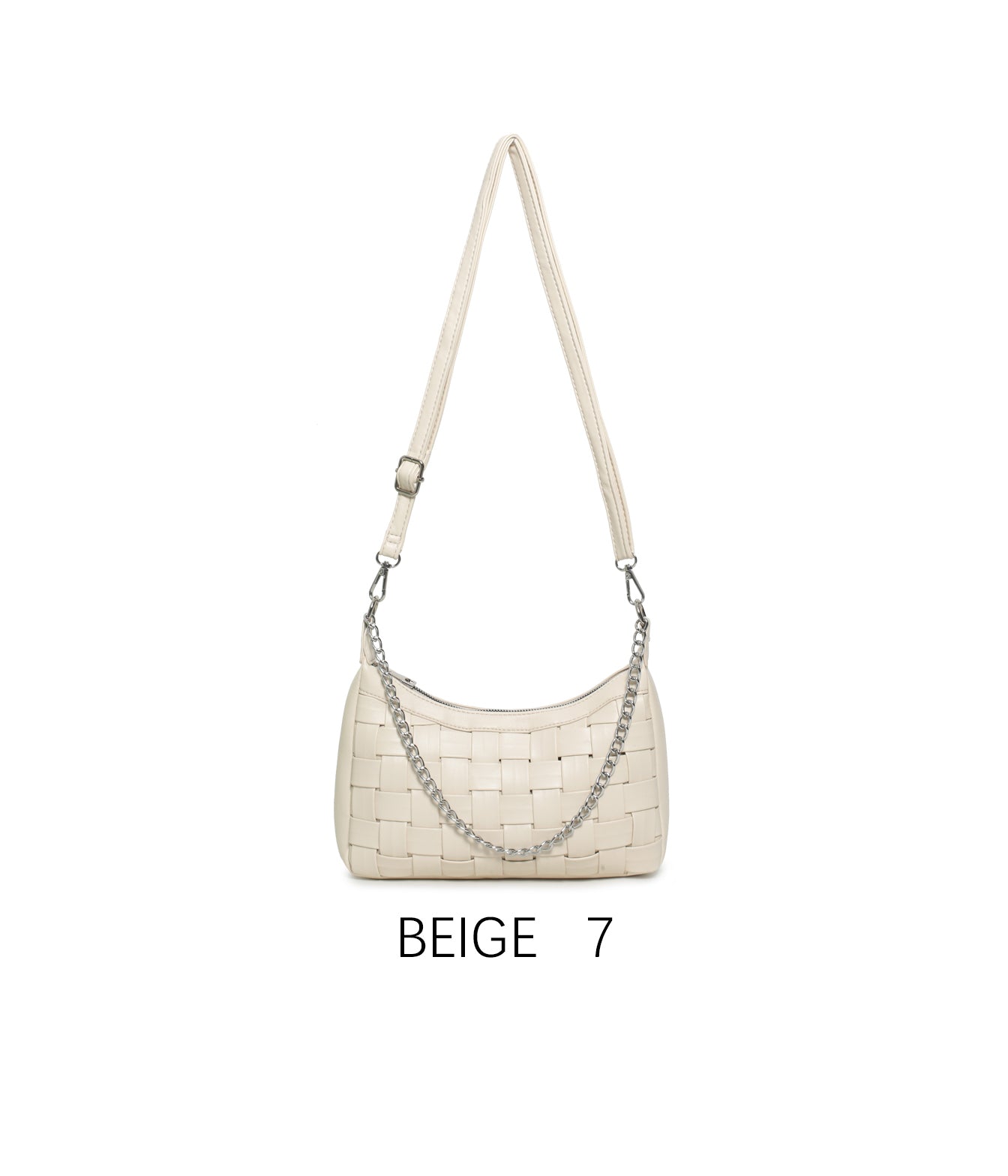 Borsa a spalla intrecciata con catena, tracolla regolabile Beige