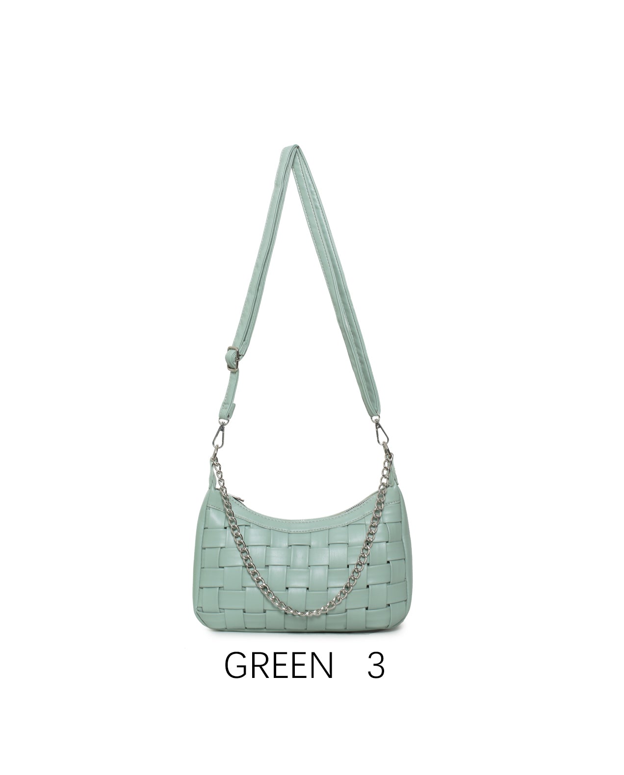 Borsa a spalla intrecciata con catena, tracolla regolabile Green