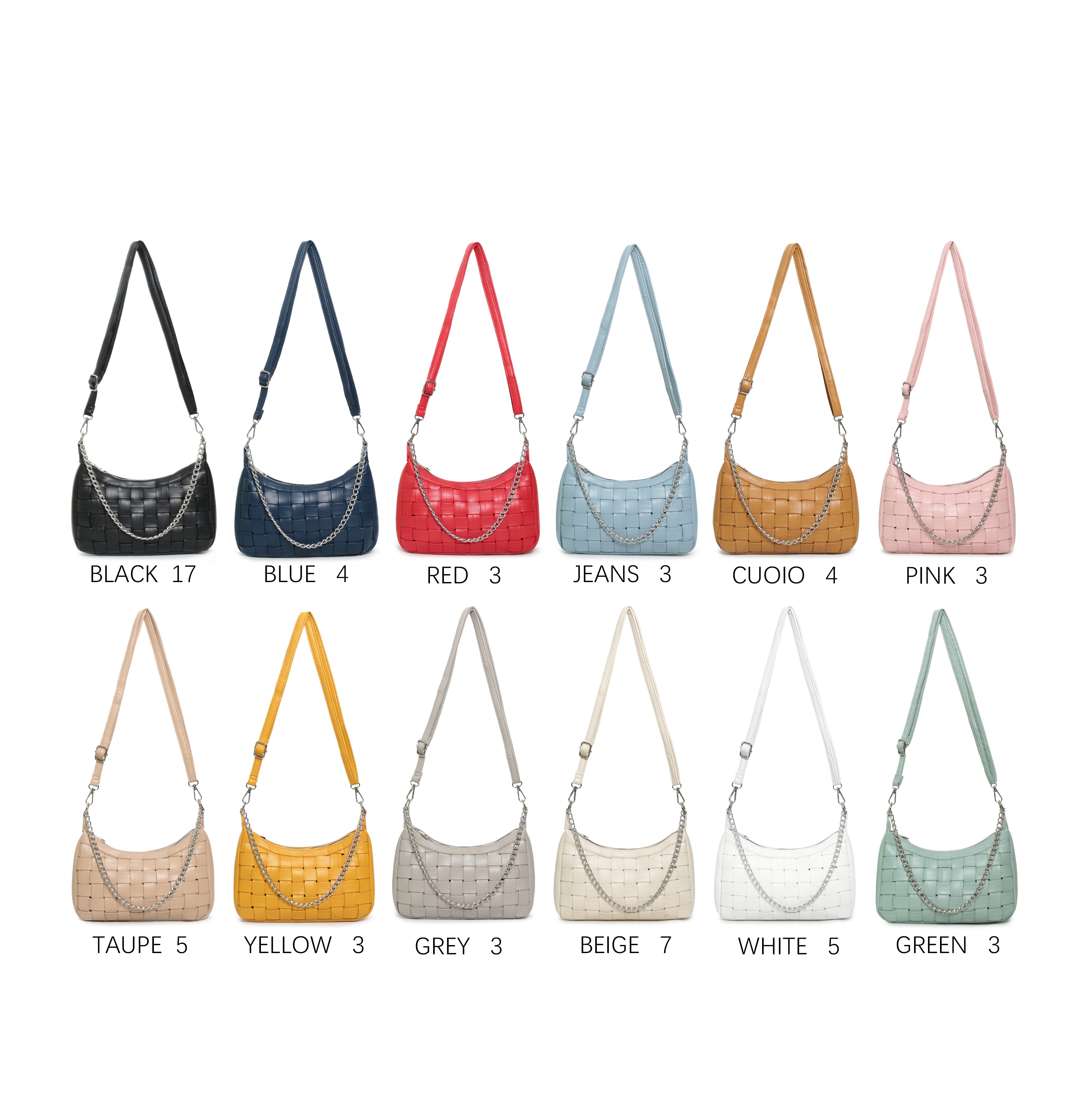 Borsa a spalla intrecciata con catena, tracolla regolabile