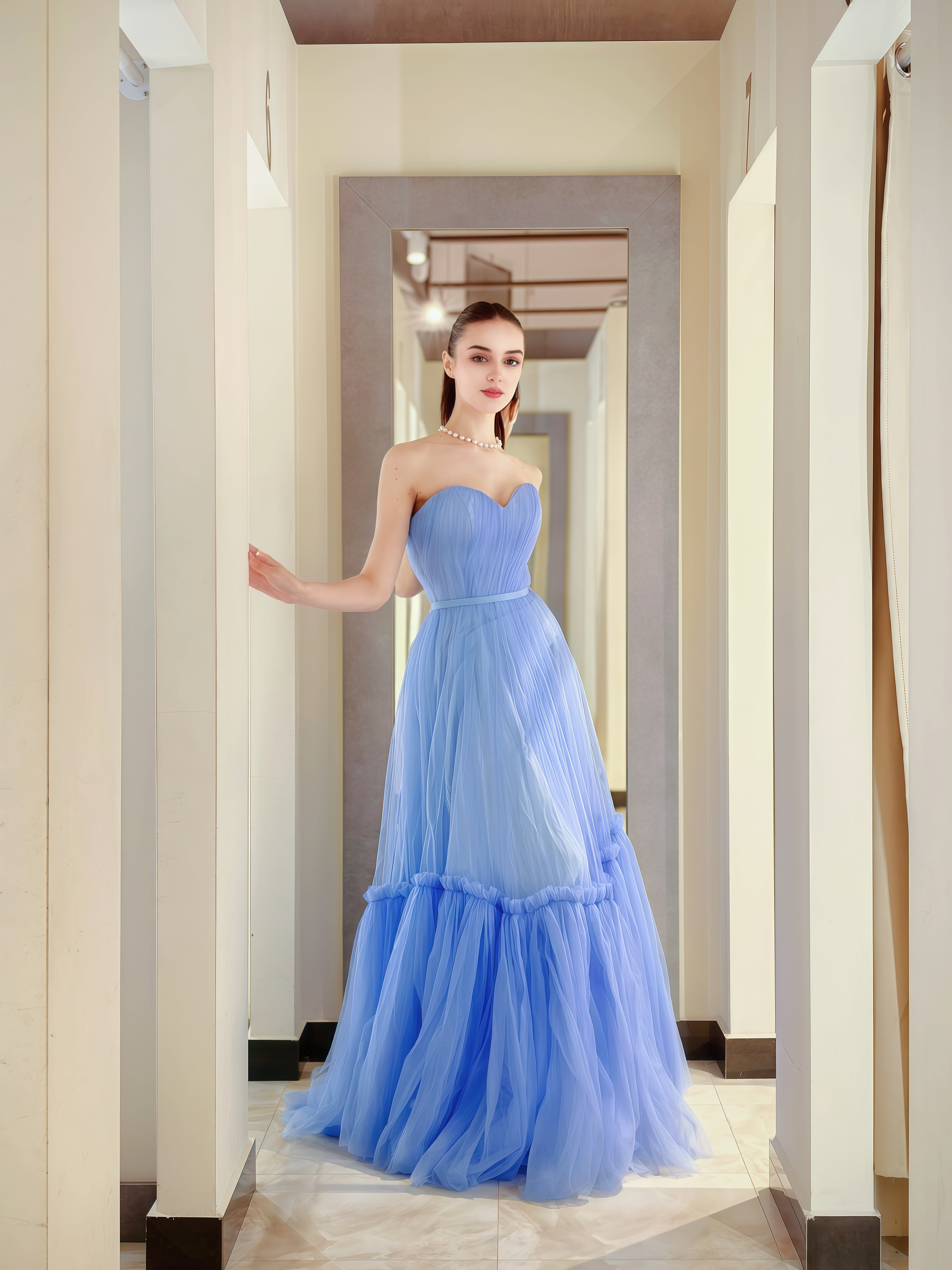 Abito da sera in tulle azzurro - Design elegante