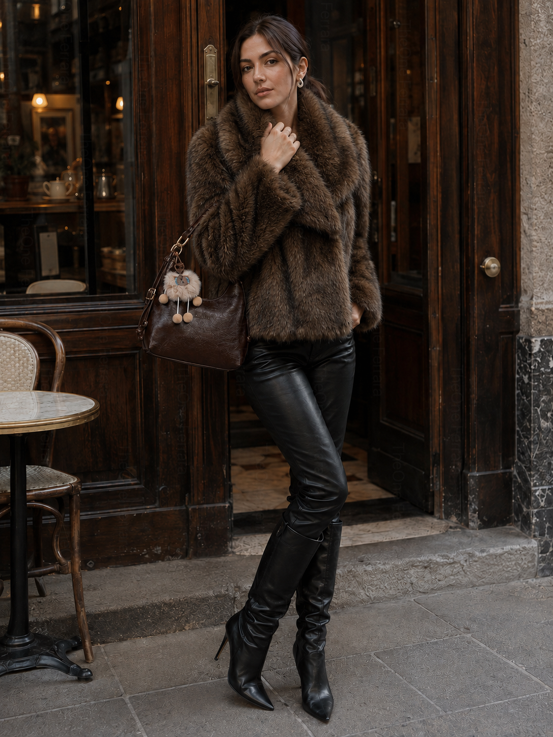 Giacca Corta Donna in Pelliccia Sintetica con Collo Ampio 973 Marrone scuro taglia unica-45-70KG