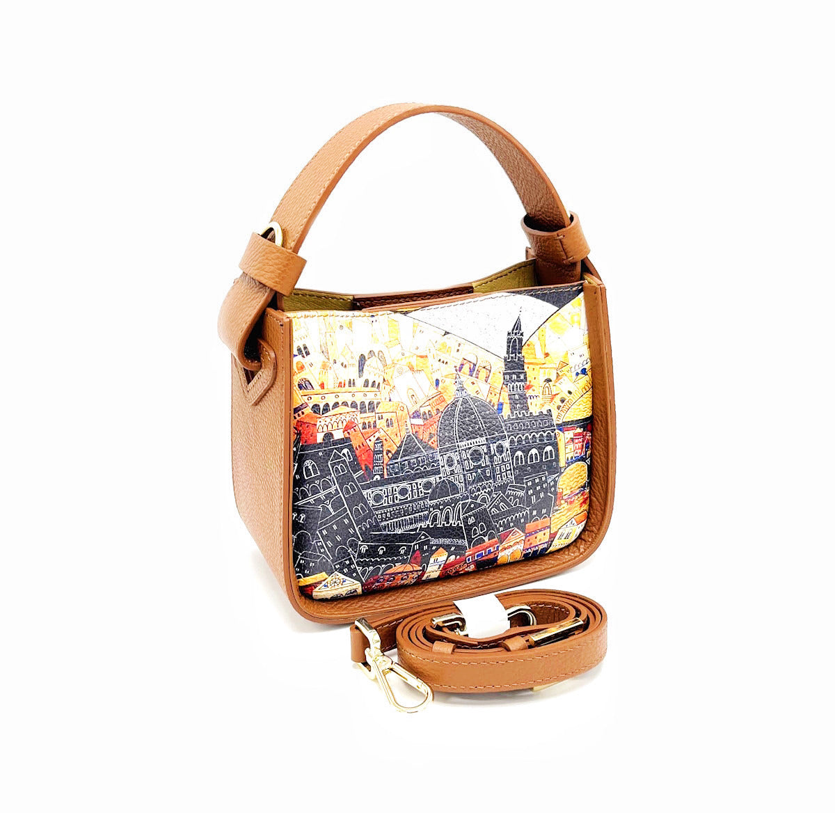 Printed genuine leather handbag, Made in Italy 8