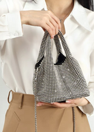 Borsa a mano in cristallo lucido, borsa a tracolla, portafoglio e borsa a mano fatte a mano con strass, borsa da sera di lusso con portafoglio del designer, accessorizzata con diamanti e parti metalliche