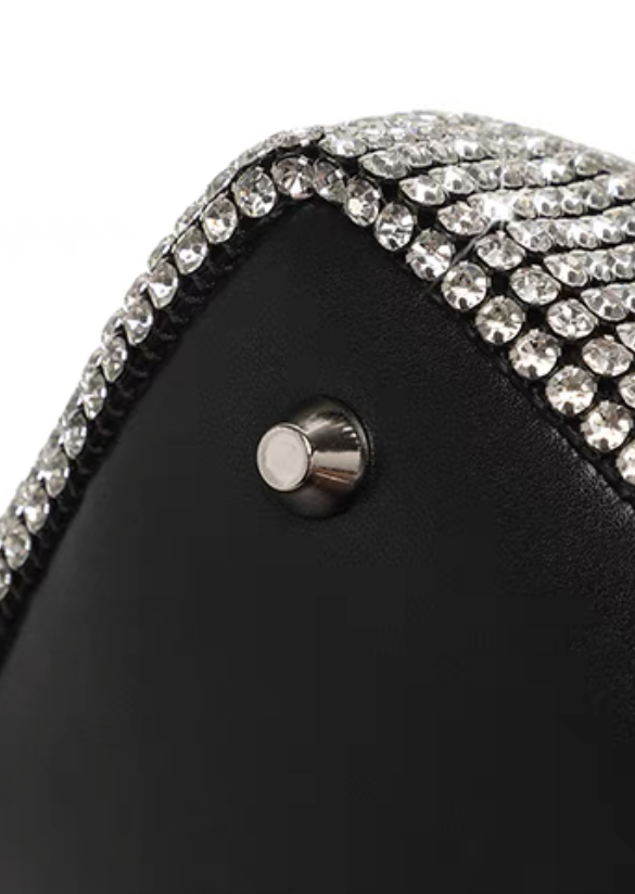 Borsa a mano in cristallo lucido, borsa a tracolla, portafoglio e borsa a mano fatte a mano con strass, borsa da sera di lusso con portafoglio del designer, accessorizzata con diamanti e parti metalliche