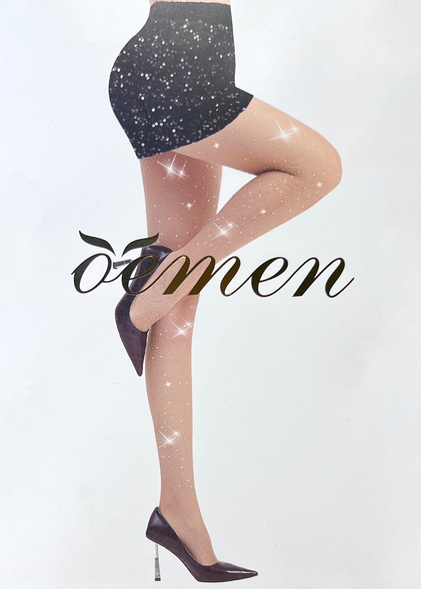 Collant a rete con brillantini beigi