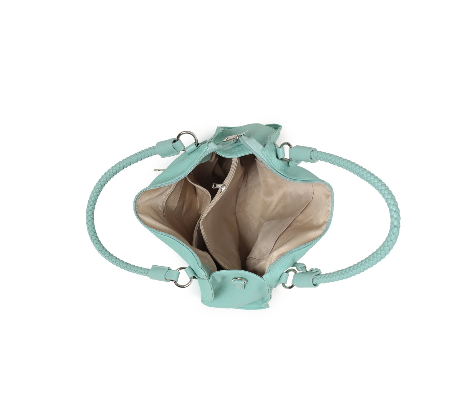 Borsa a secchiello elegante con manico intrecciato e tracolla regolabile