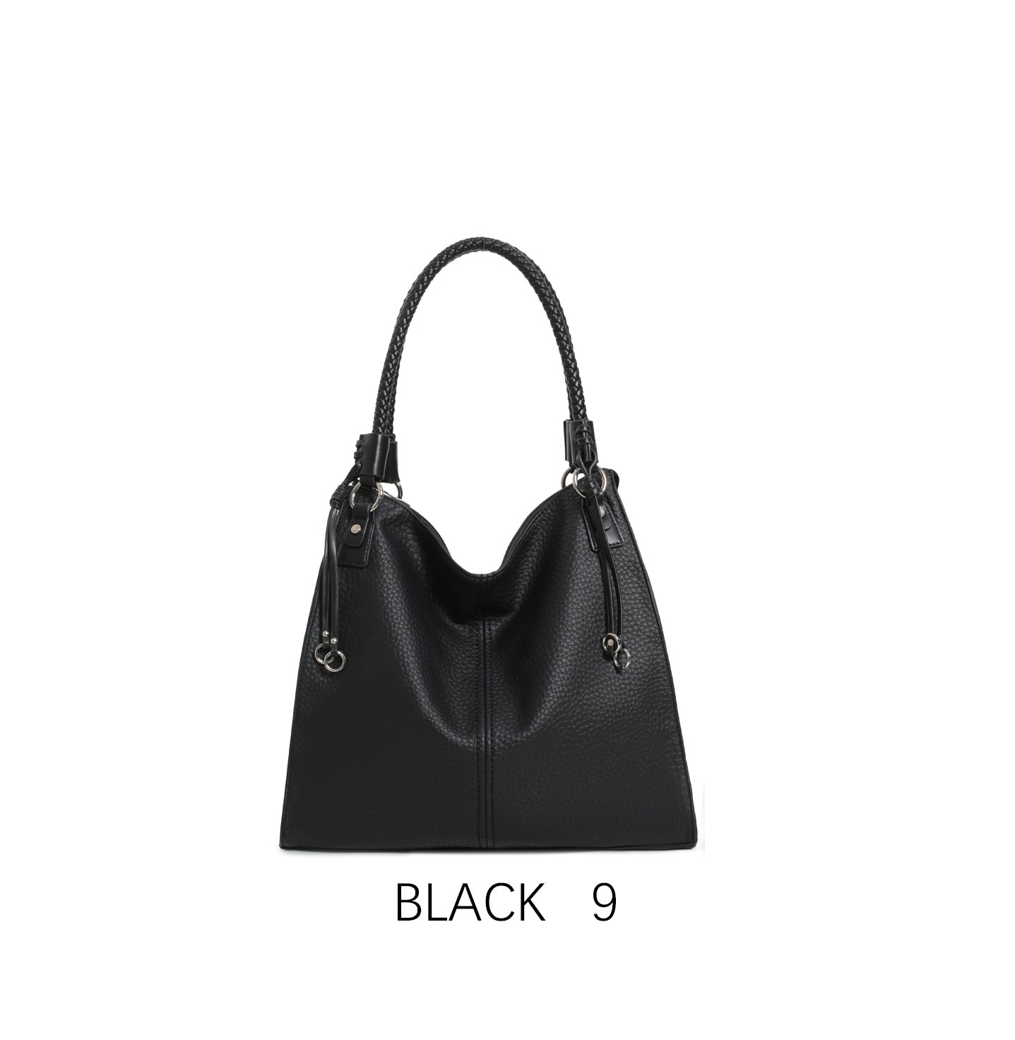 Borsa a secchiello elegante con manico intrecciato e tracolla regolabile Nero