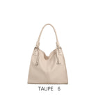 Borsa a secchiello elegante con manico intrecciato e tracolla regolabile Taupe