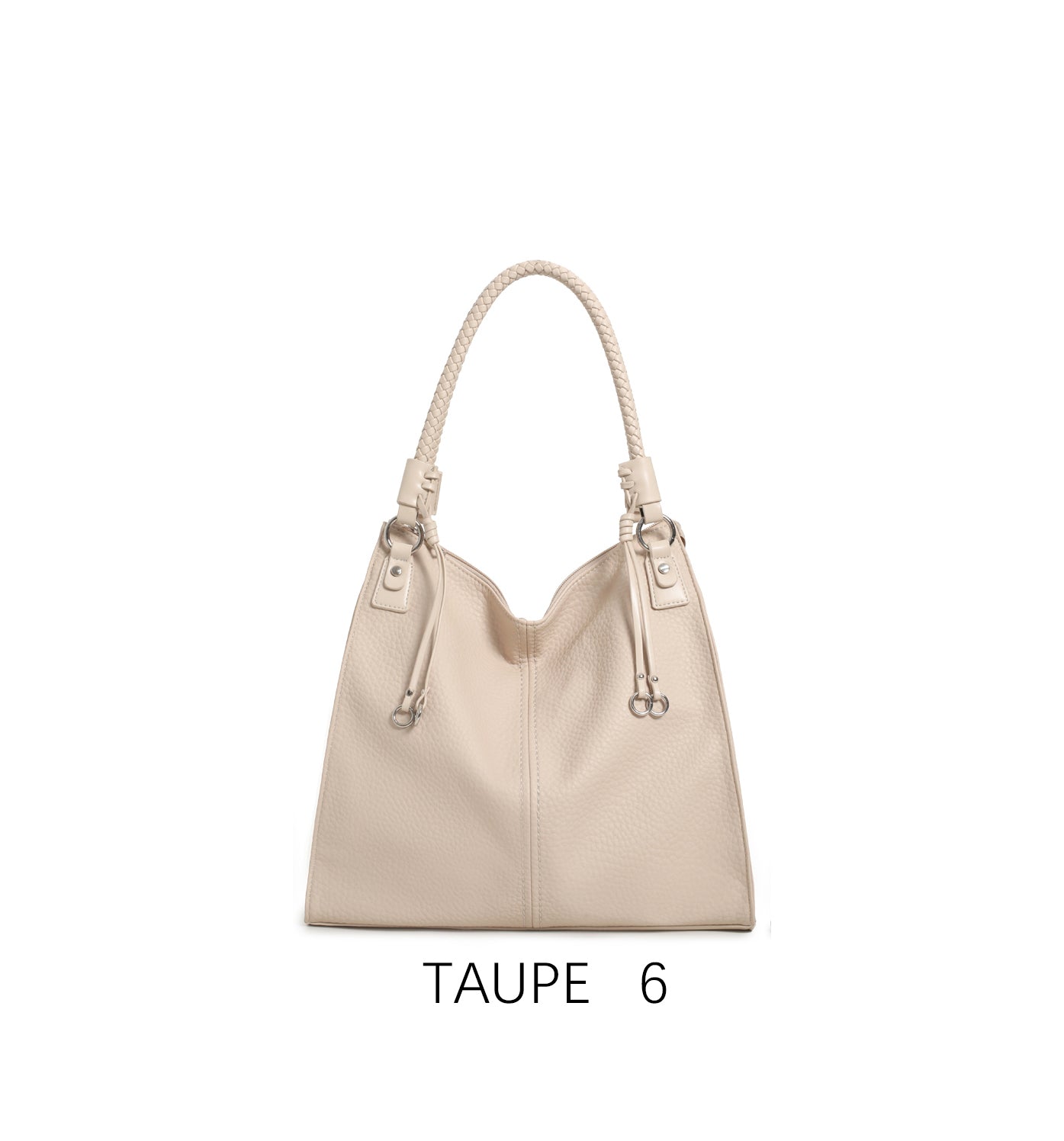 Borsa a secchiello elegante con manico intrecciato e tracolla regolabile Taupe