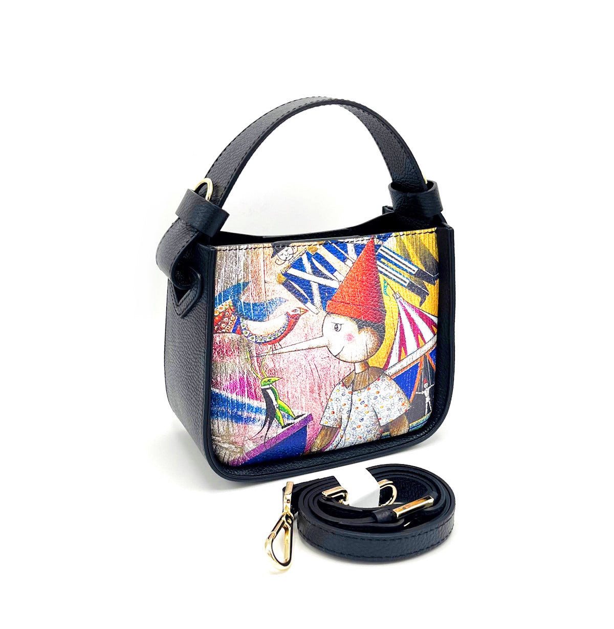 Printed genuine leather handbag, Made in Italy 5