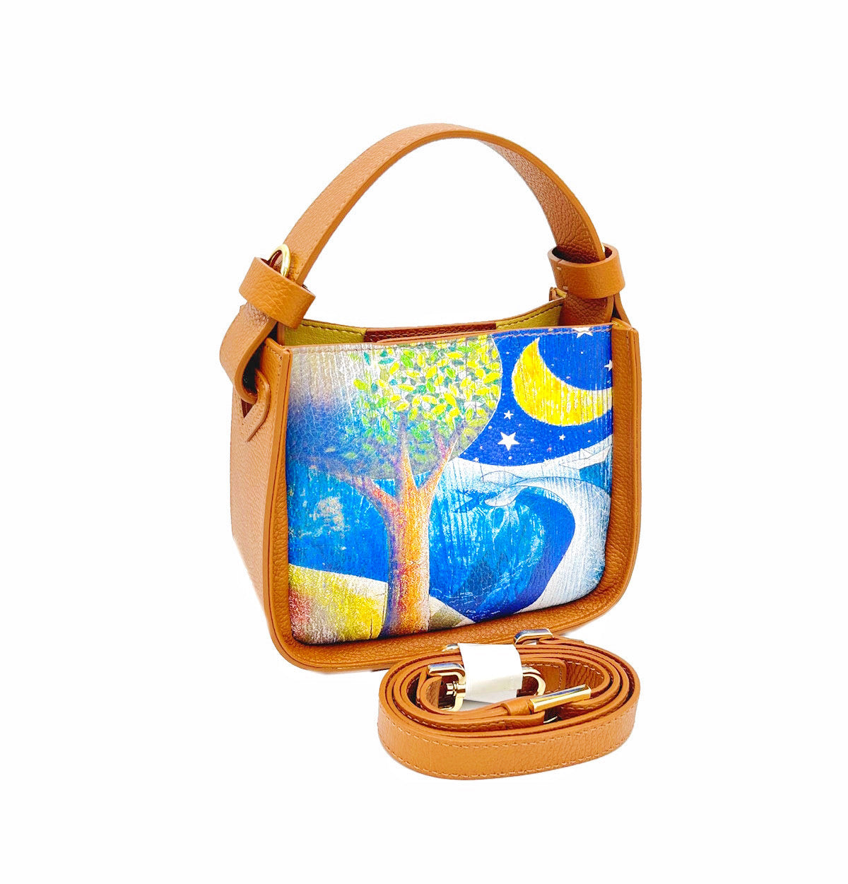 Printed genuine leather handbag, Made in Italy 3