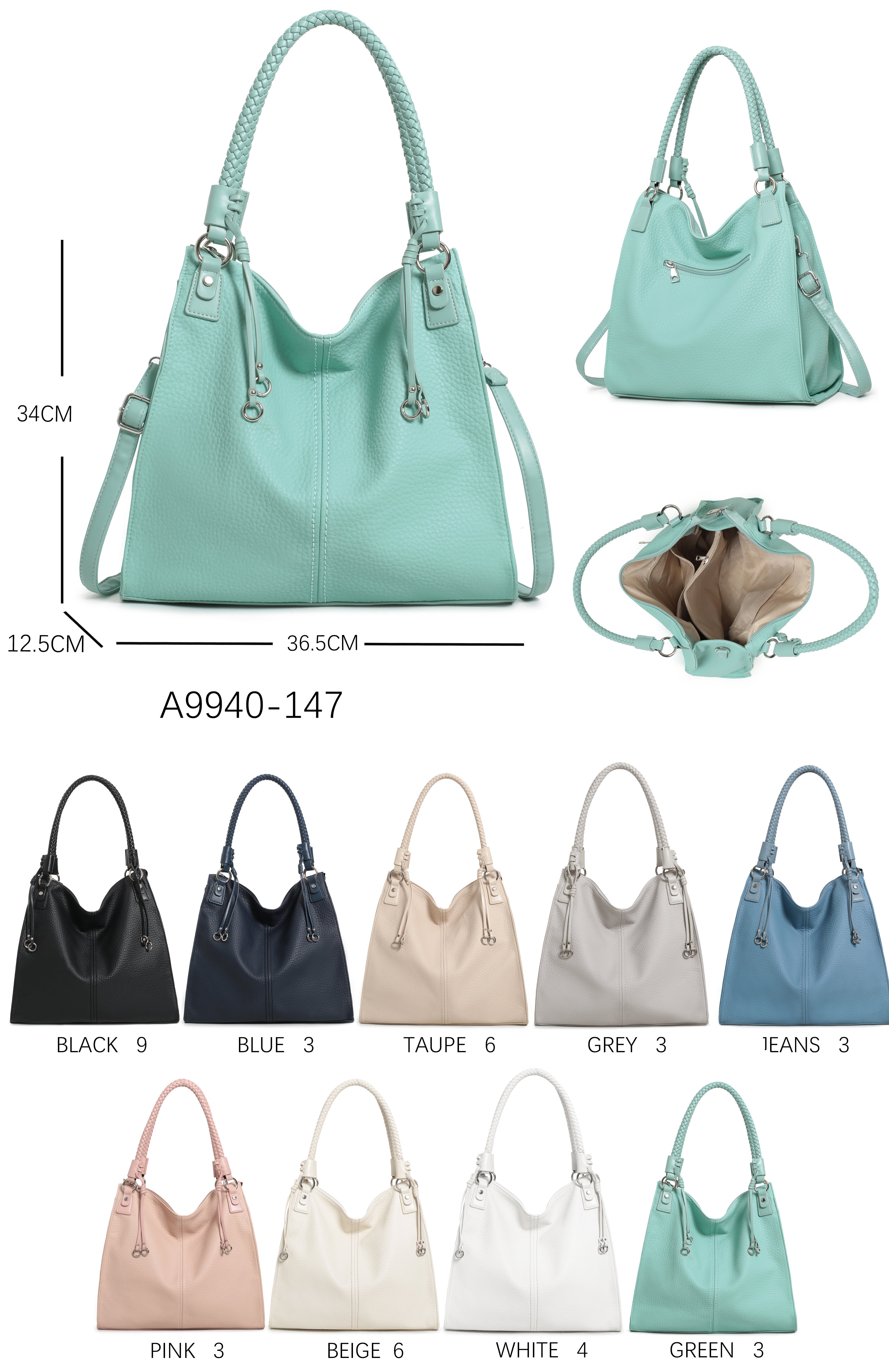 Borsa a secchiello elegante con manico intrecciato e tracolla regolabile