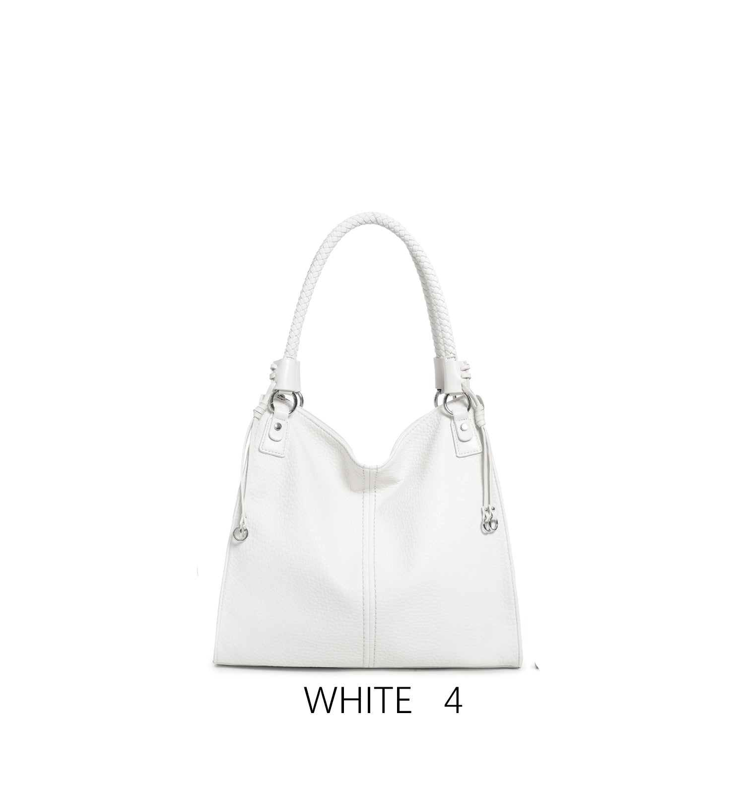 Borsa a secchiello elegante con manico intrecciato e tracolla regolabile Bianco