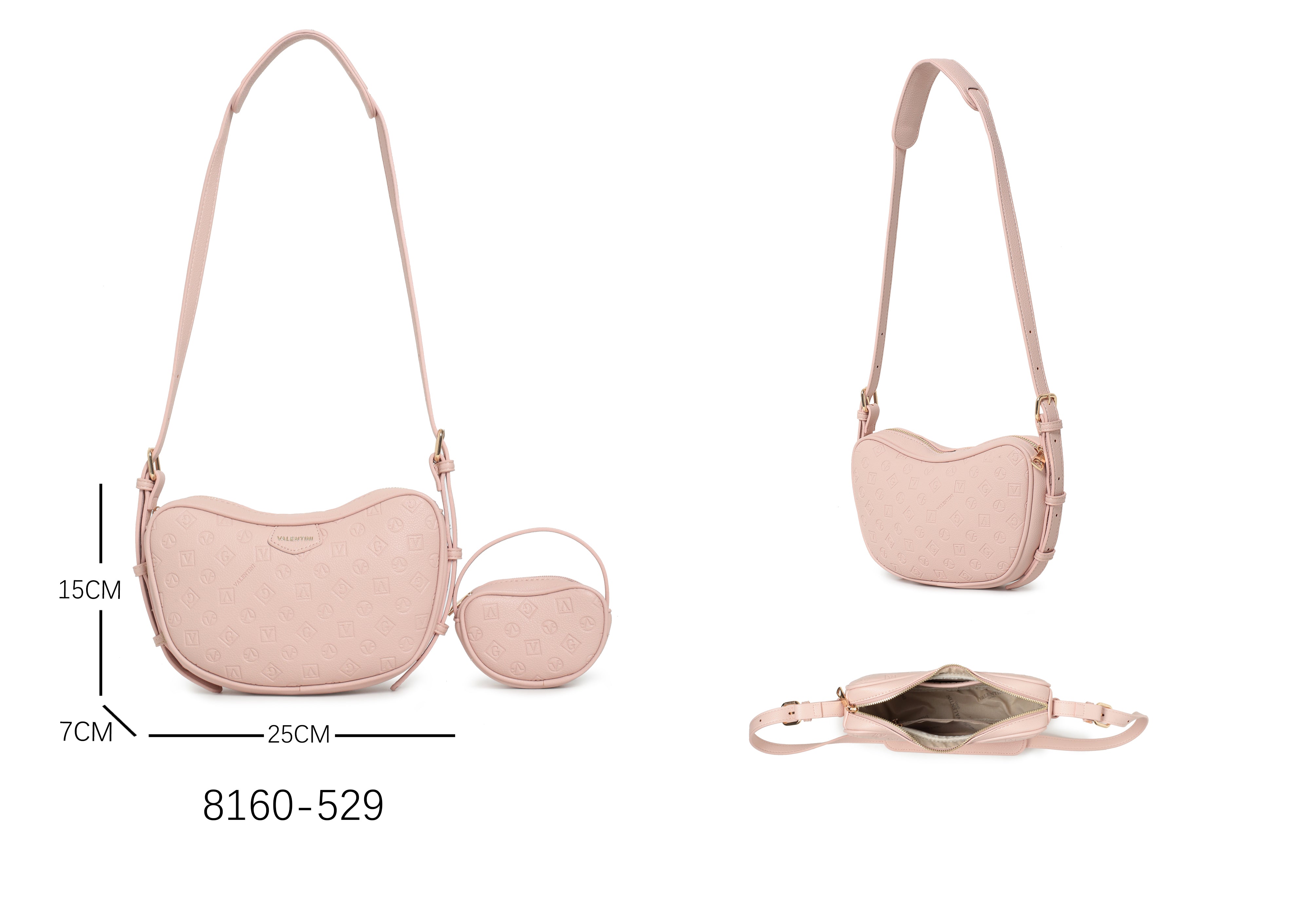 Borsa a spalla con design ondulato e mini portamonete con tracolla regolabile