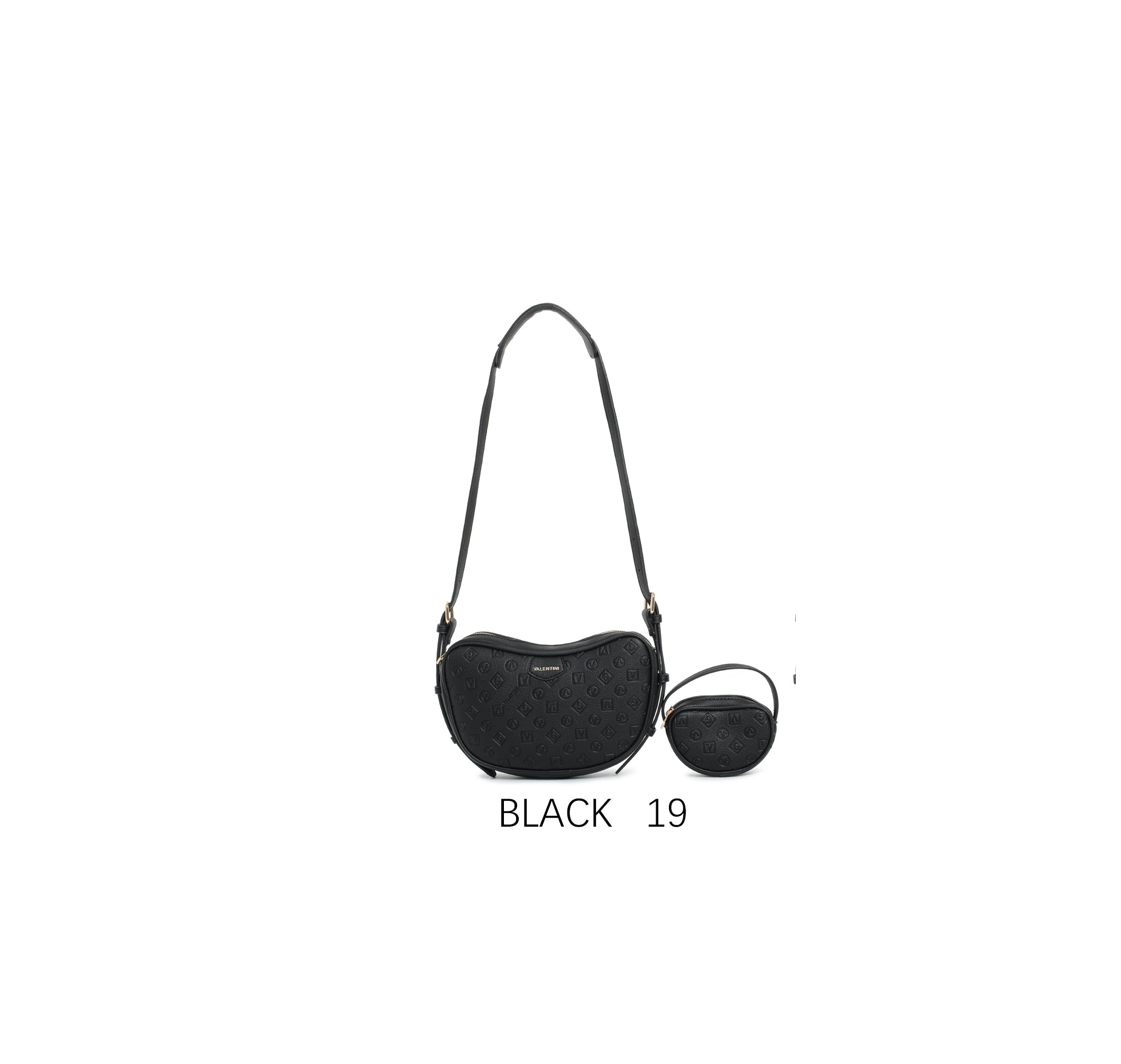 Borsa a spalla con design ondulato e mini portamonete con tracolla regolabile Nero