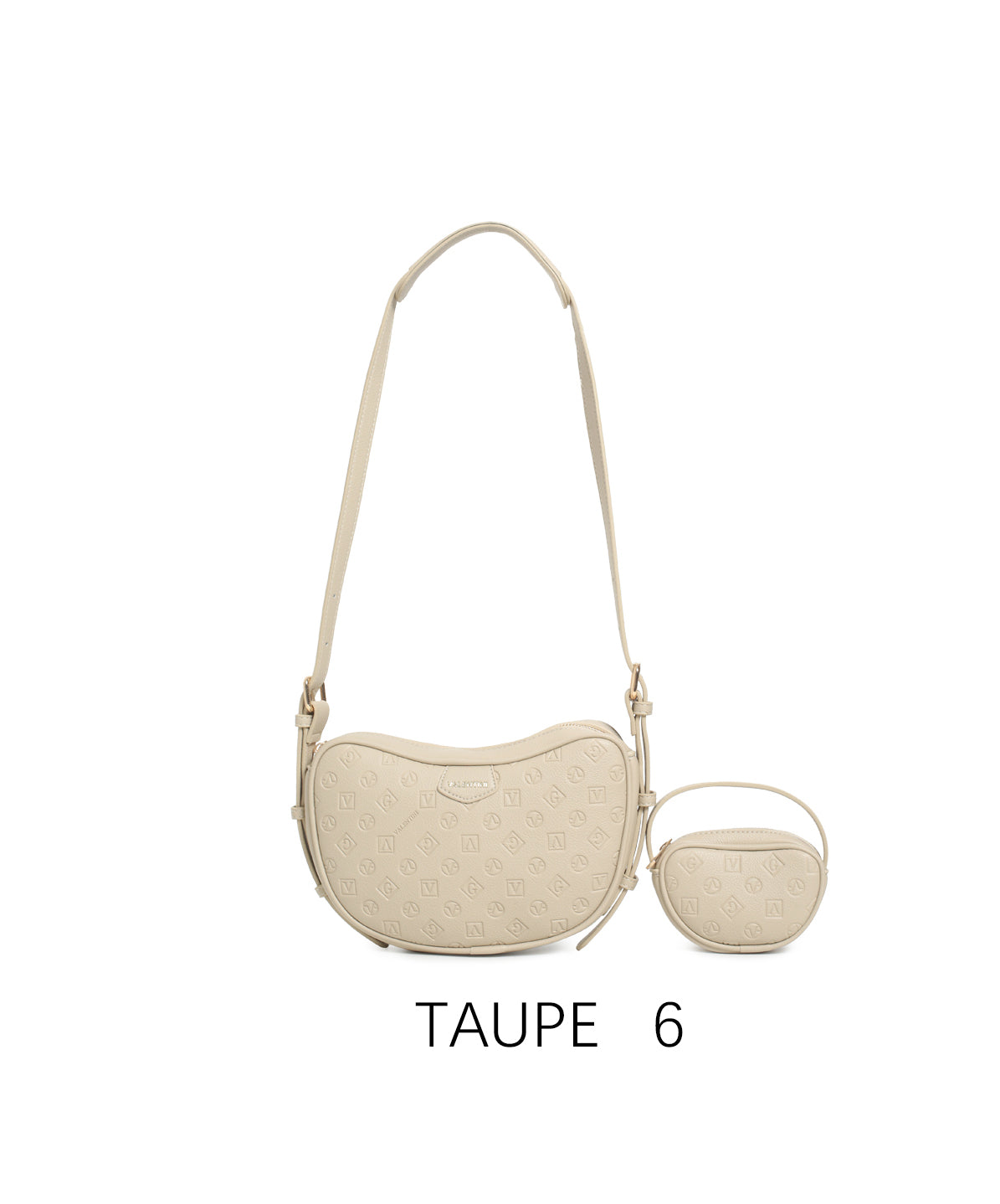 Borsa a spalla con design ondulato e mini portamonete con tracolla regolabile Taupe