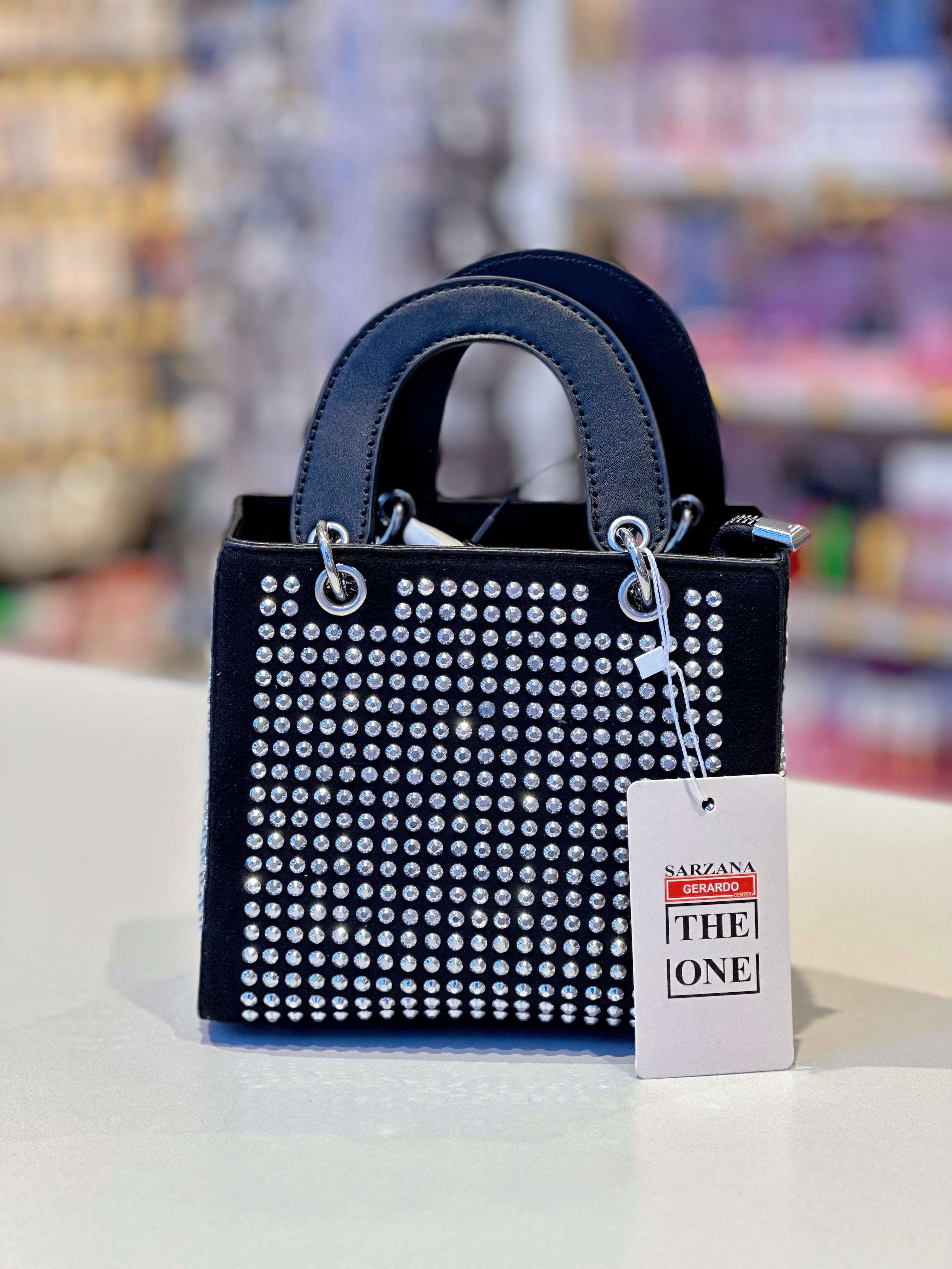 Borsa a tracolla casual creativa tempestata di diamanti, borsa quadrata monospalla alla moda e versatile, pelle sintetica