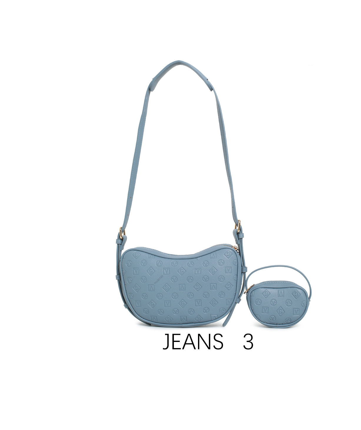 Borsa a spalla con design ondulato e mini portamonete con tracolla regolabile Jeans