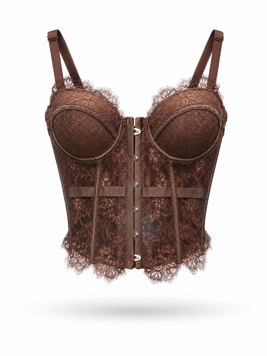 Corsetto in Pizzo da Donna con Coppe e Ferretto – Elegante Bustier Push Up 70080 Caffe