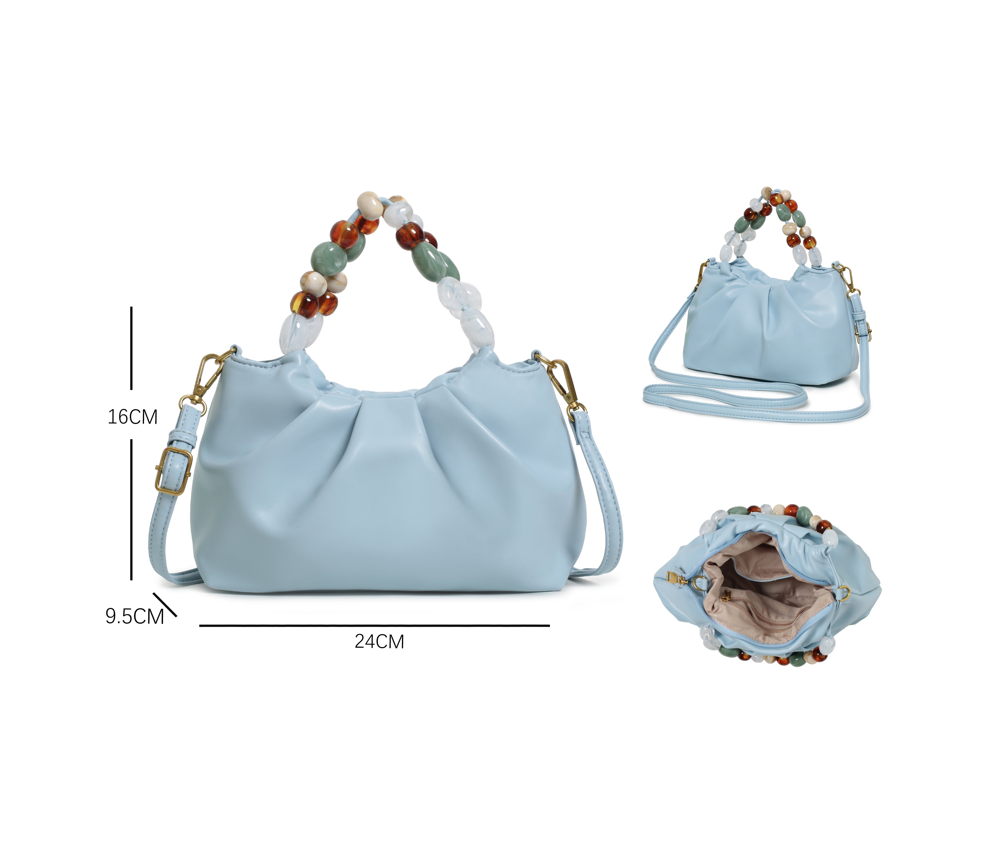 Borsa a mano con perle decorative e tracolla regolabile