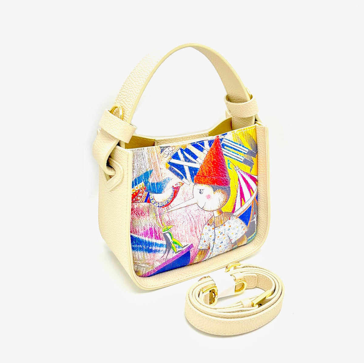 Printed genuine leather handbag, Made in Italy 2