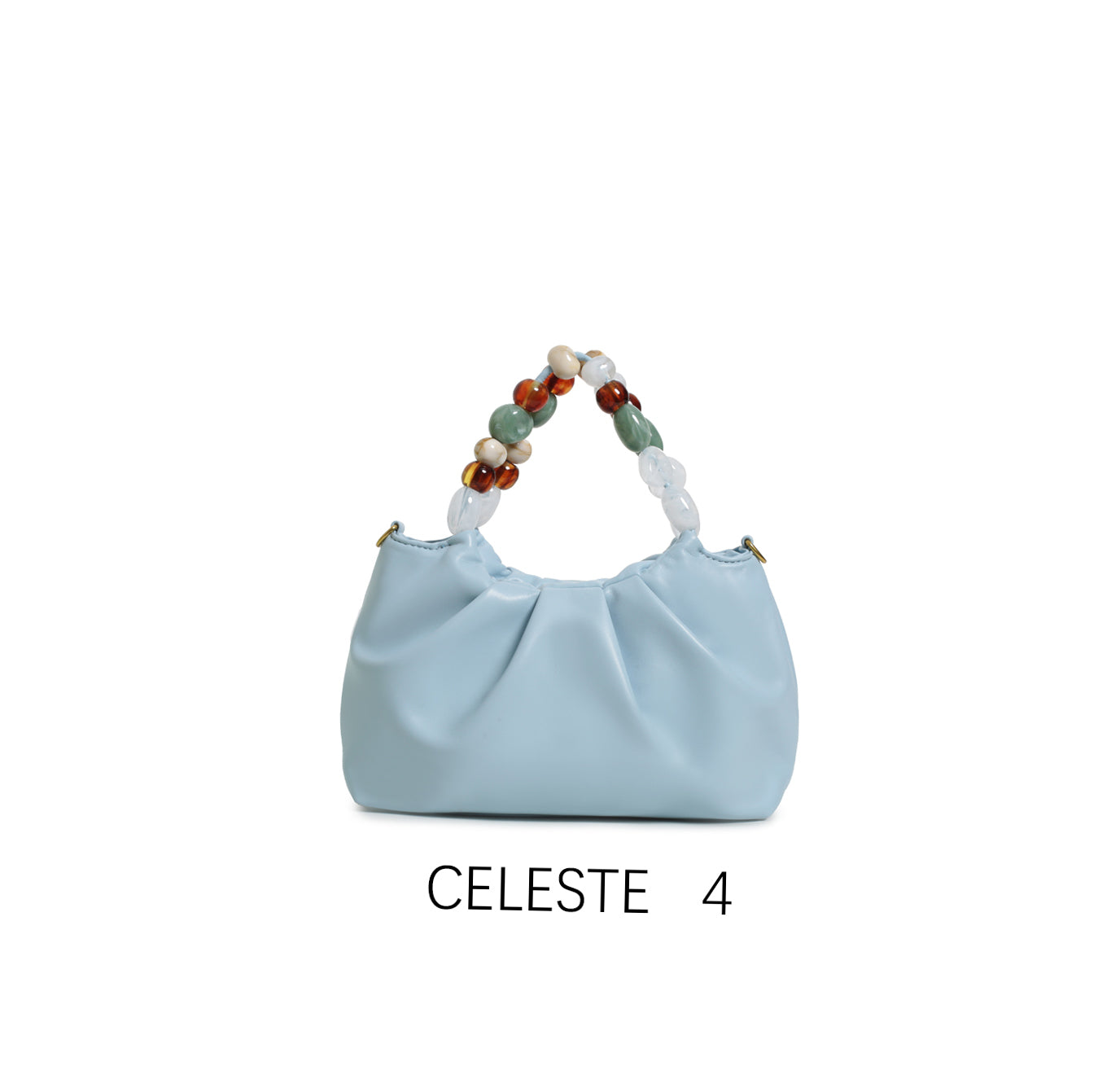 Borsa a mano con perle decorative e tracolla regolabile Celeste