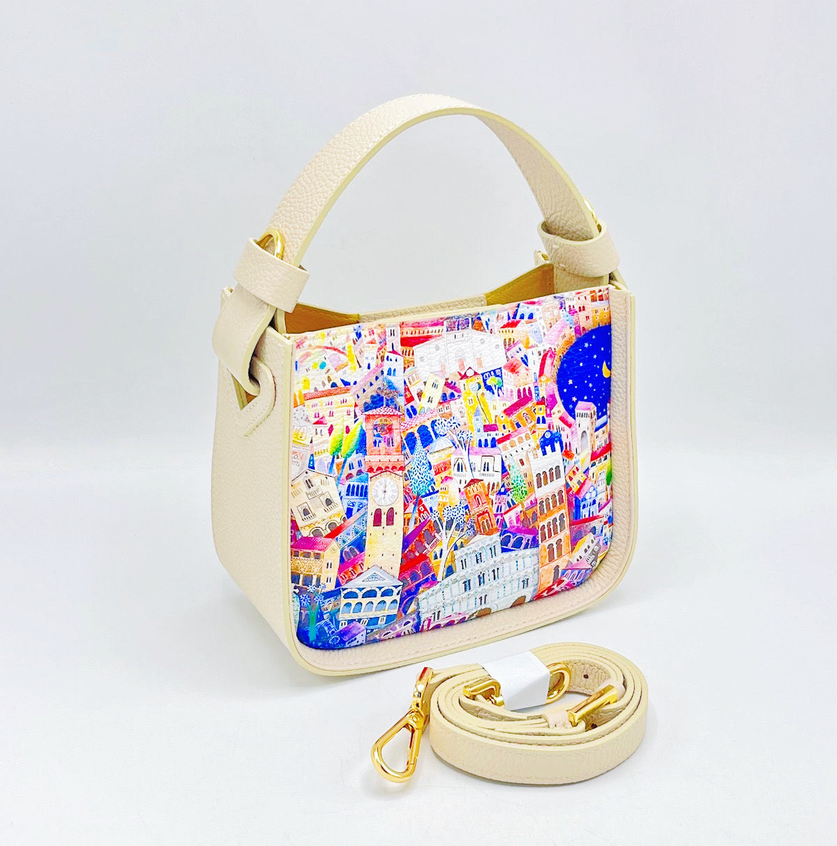 Printed genuine leather handbag, Made in Italy 4