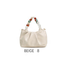 Borsa a mano con perle decorative e tracolla regolabile Beige