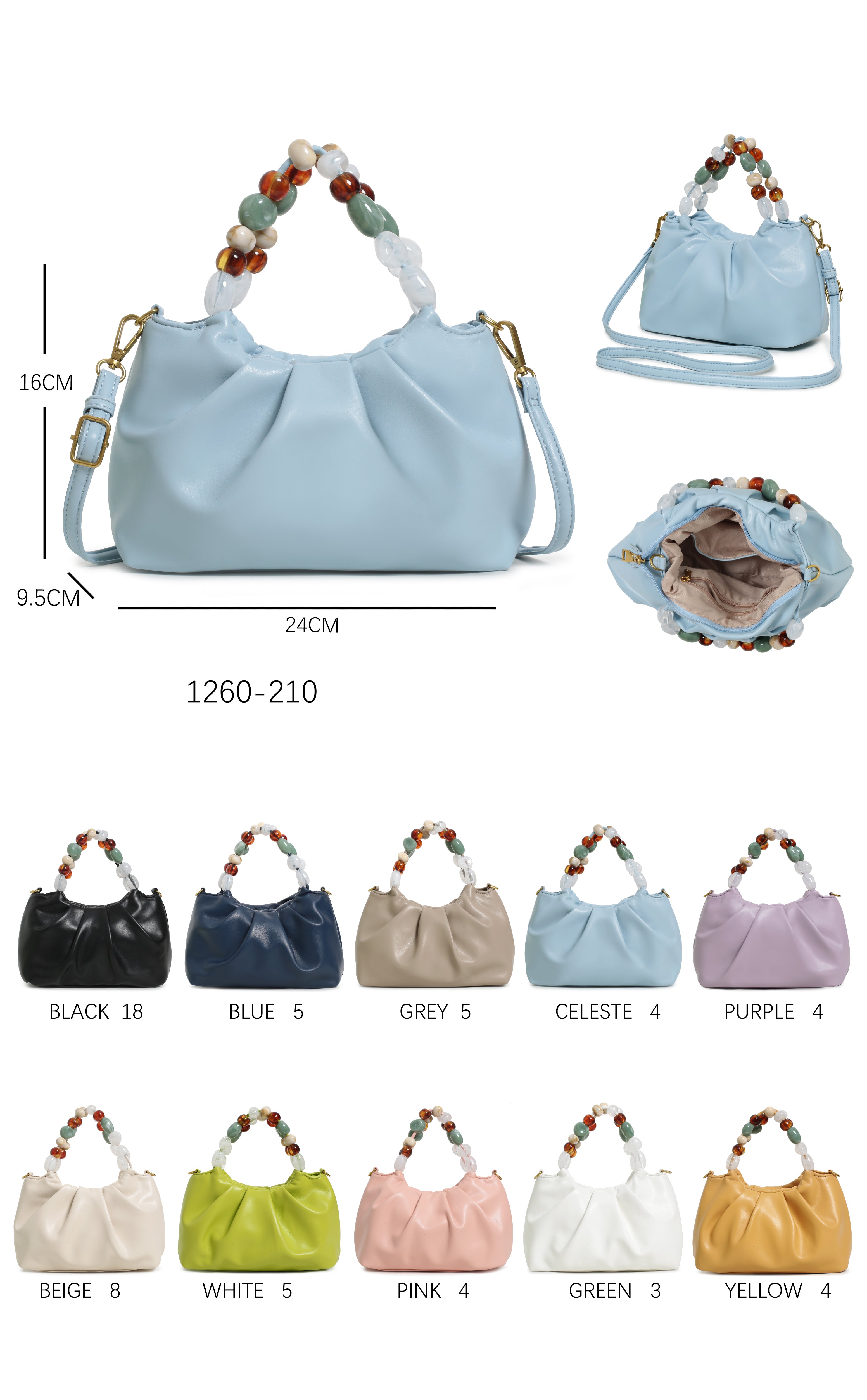 Borsa a mano con perle decorative e tracolla regolabile