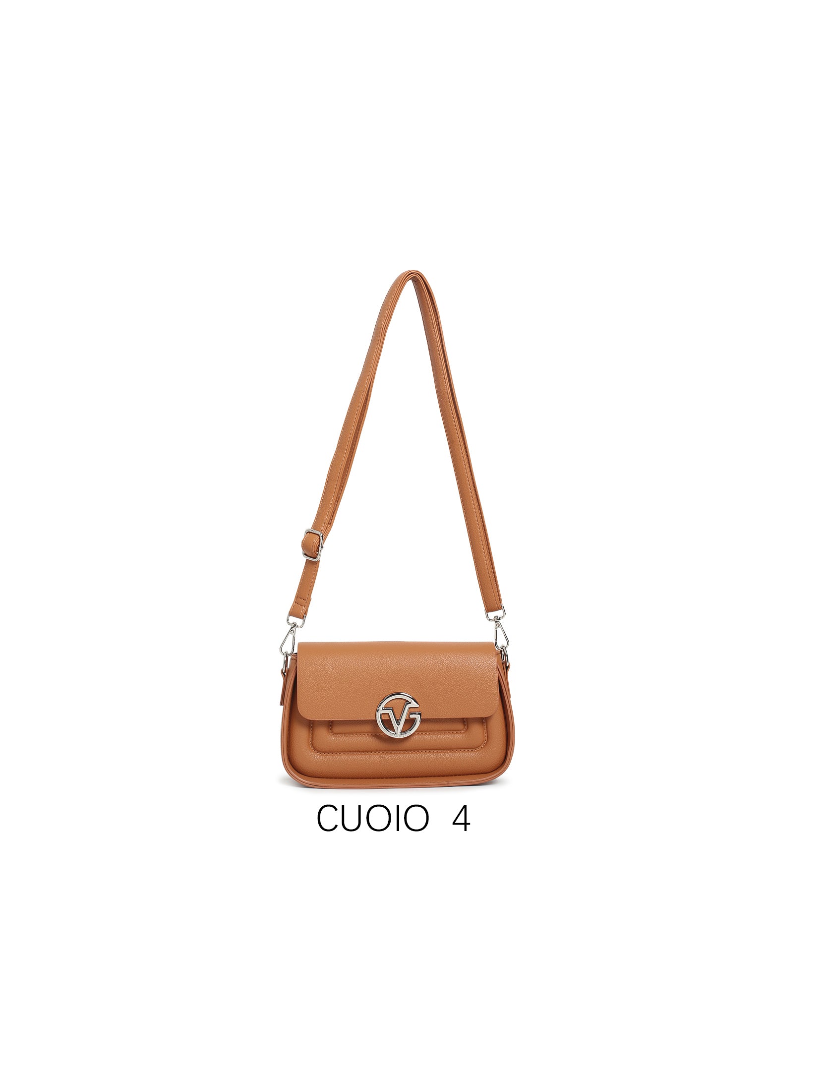 Elegant Small Shoulder Bag with Adjustable Strap & Metal Logo Marrone