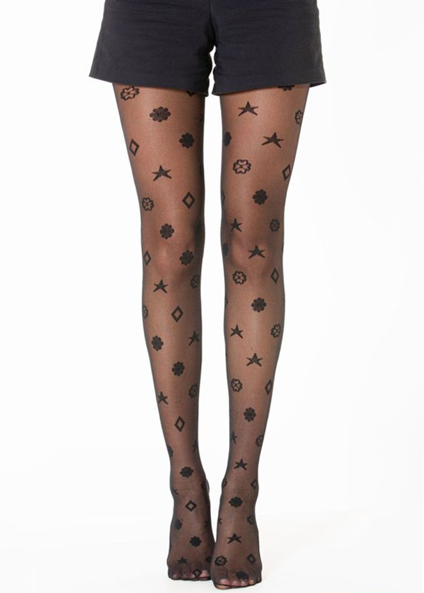 Collant Sexy Con Stampa Di stella, fiore