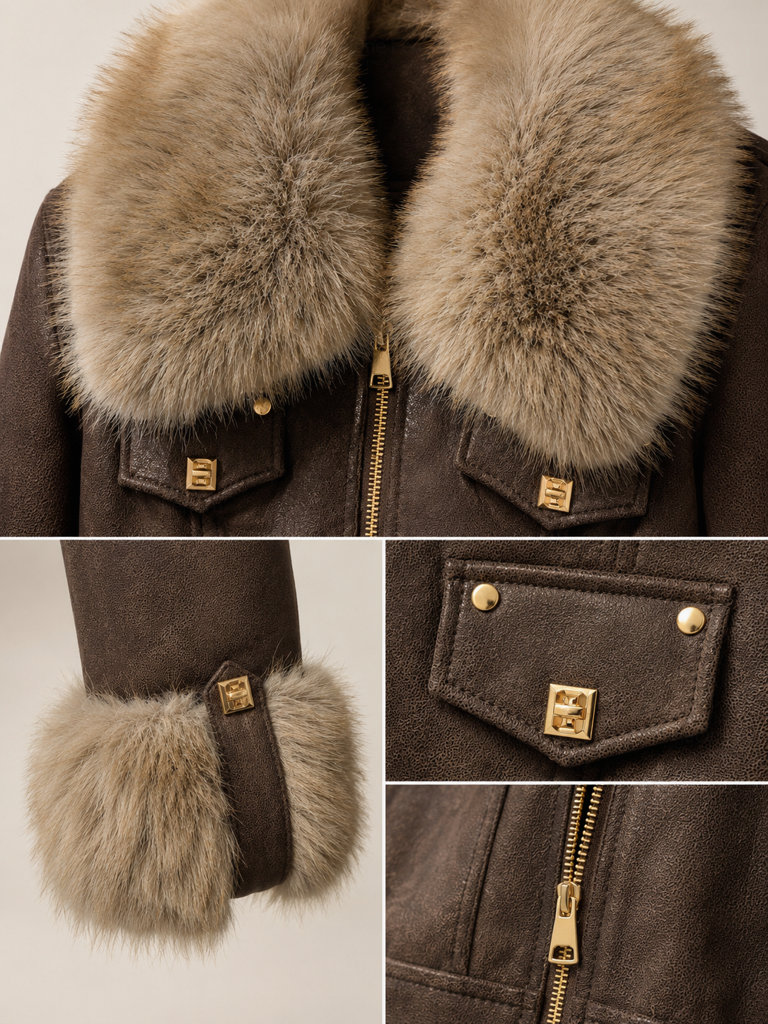Giacca Donna Effetto Scamosciato con Collo in Pelliccia Sintetica 1116