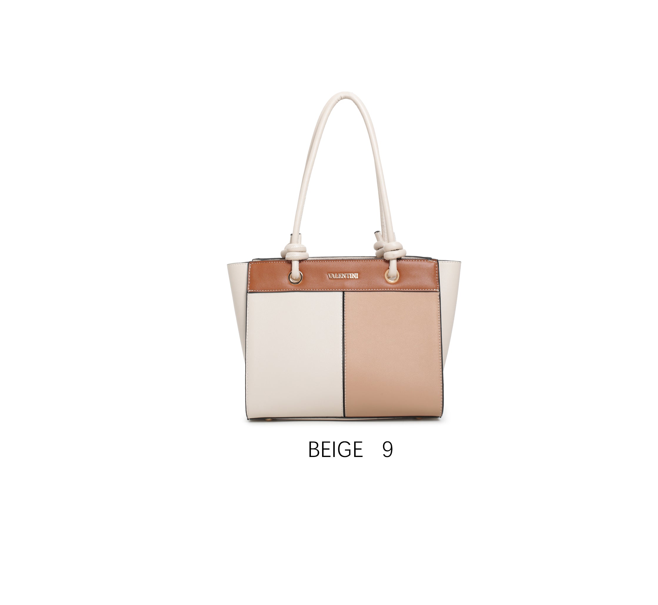 Borsa tote a blocchi di colore con manico e tracolla regolabile Beige
