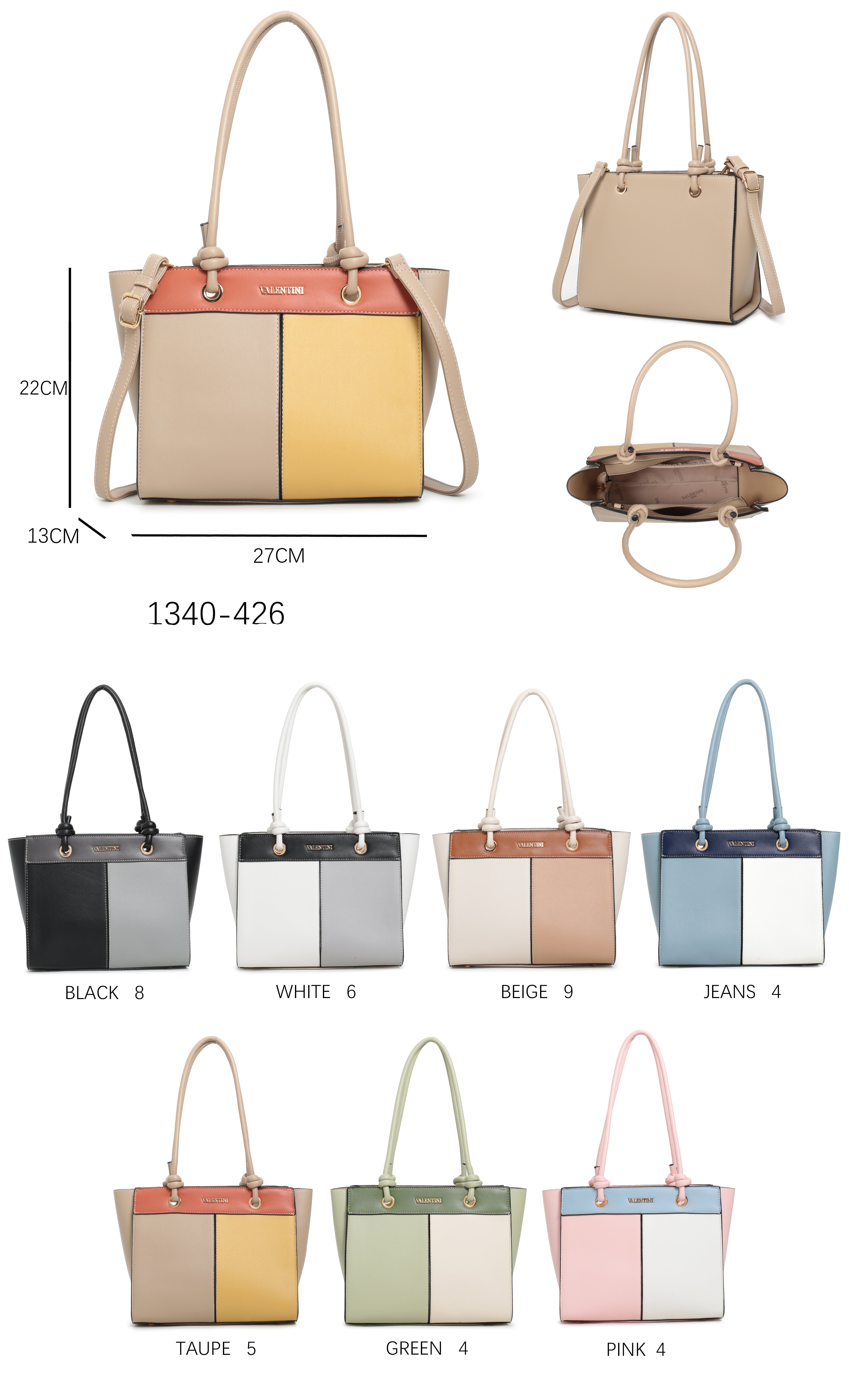 Borsa tote a blocchi di colore con manico e tracolla regolabile
