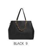 Borsa tote capiente con catena decorativa e tracolla regolabile Nero