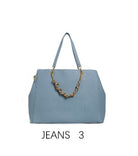Borsa tote capiente con catena decorativa e tracolla regolabile Jeans