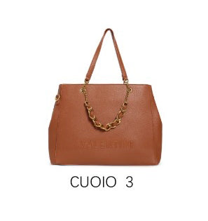 Borsa tote capiente con catena decorativa e tracolla regolabile Marrone