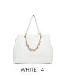 Borsa tote capiente con catena decorativa e tracolla regolabile Bianco