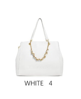 Borsa tote capiente con catena decorativa e tracolla regolabile Bianco