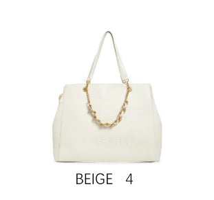 Borsa tote capiente con catena decorativa e tracolla regolabile Beige