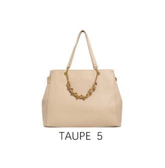Borsa tote capiente con catena decorativa e tracolla regolabile Taupe