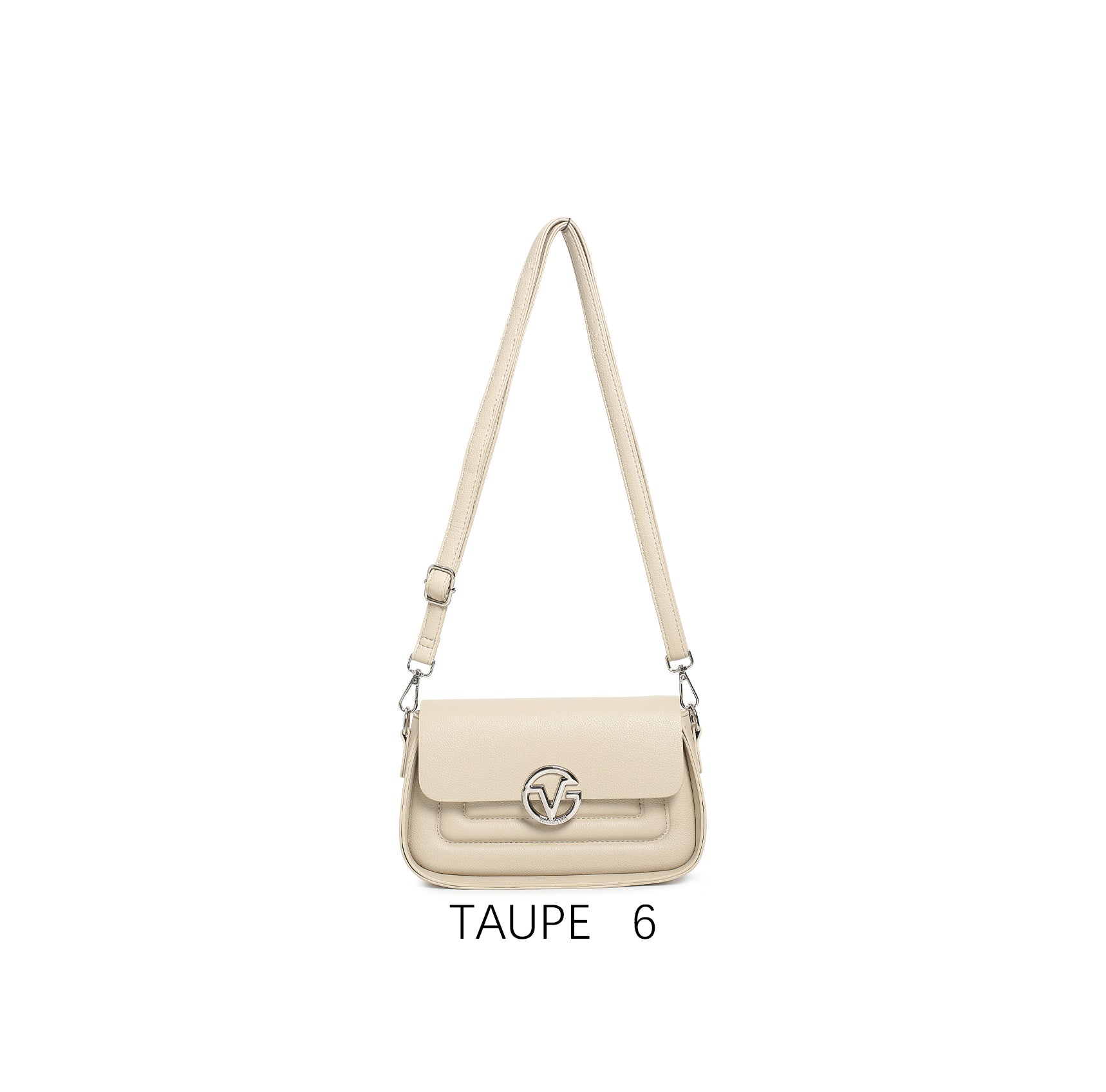 Elegant Small Shoulder Bag with Adjustable Strap & Metal Logo Taupe