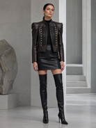 Giacca Corta Donna Effetto Pelle Stile Militare con Alamari 153