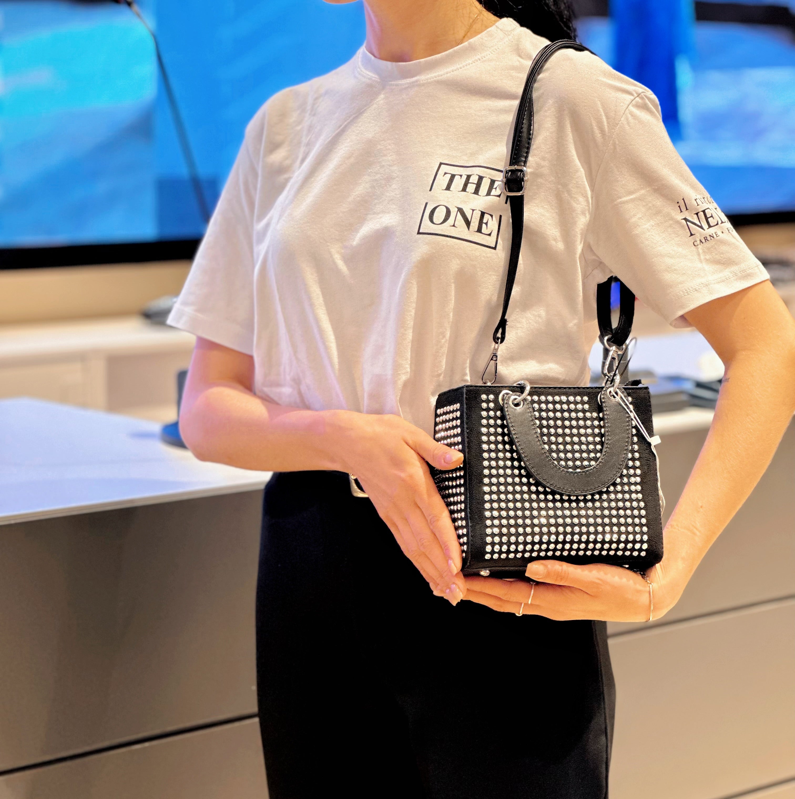 Borsa a tracolla casual creativa tempestata di diamanti, borsa quadrata monospalla alla moda e versatile, pelle sintetica