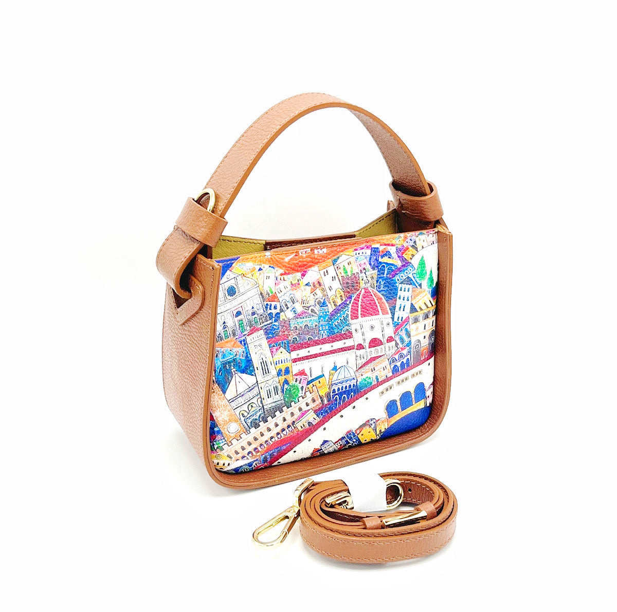 Printed genuine leather handbag, Made in Italy 6