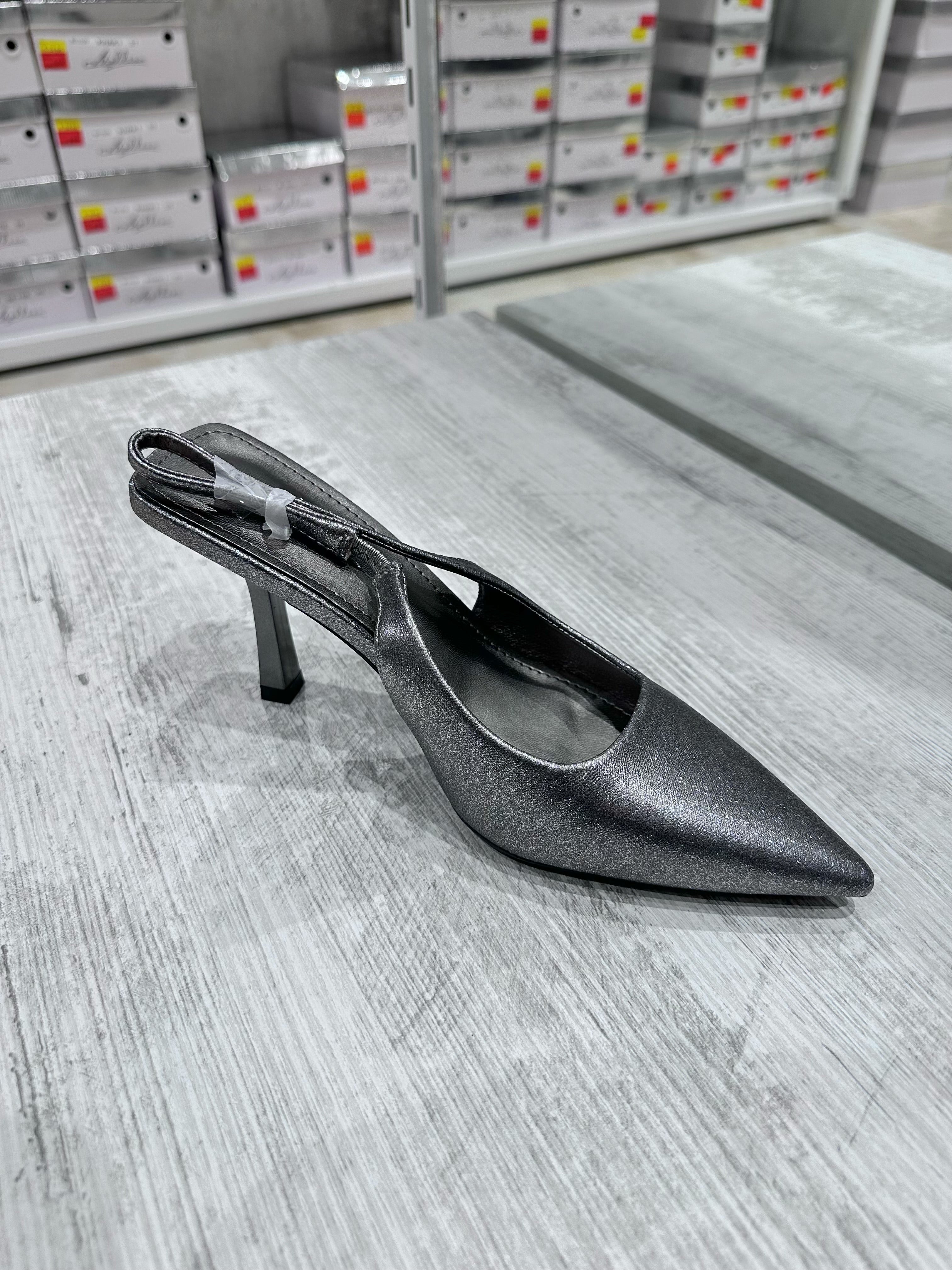 Eleganti Scarpe con Tacco Alto - Design Brillante Pewter