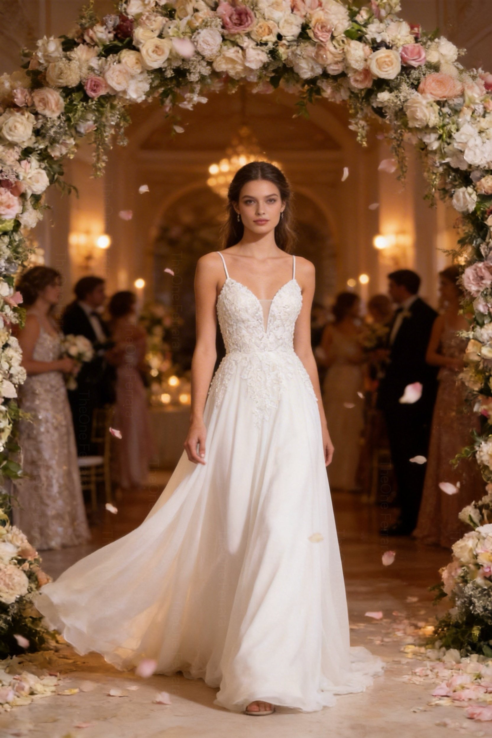 Mantella Lunga Da Sposa In Chiffon Staccabile Con Spilla - Ali Da Sposa, Colore Avorio, Taglia Unica
