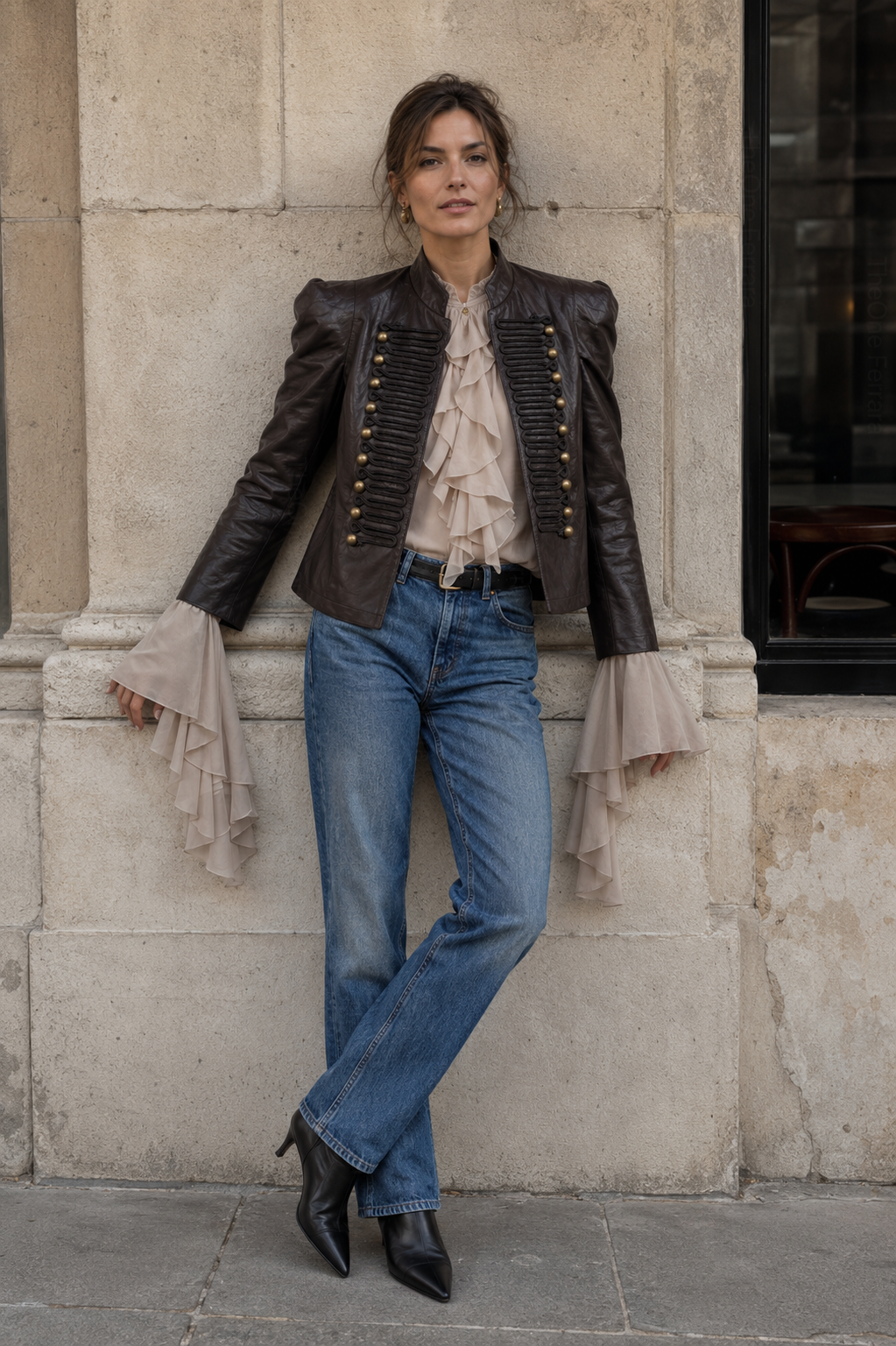 Giacca Corta Donna Effetto Pelle Stile Militare con Alamari 153